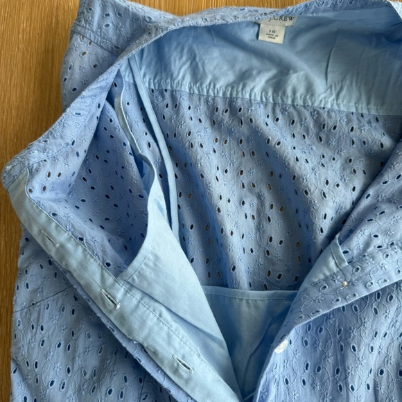 J. Crew Eyelet Dress Blue Size 10 Sleeveless Button Down Lined Mini Shirtdress - Picture 4 of 13